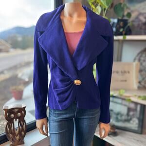 1990's Vintage Donna Karan New York Royal Purple Gold Accent Blazer, Women's 6